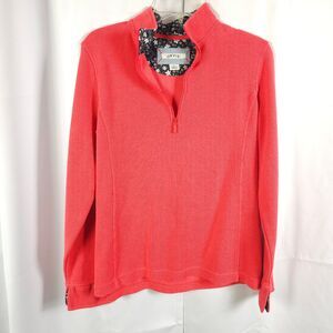 Orvis Womens Large Pink 1/4 Zip Pullover Sweatshirt Mockneck Floral